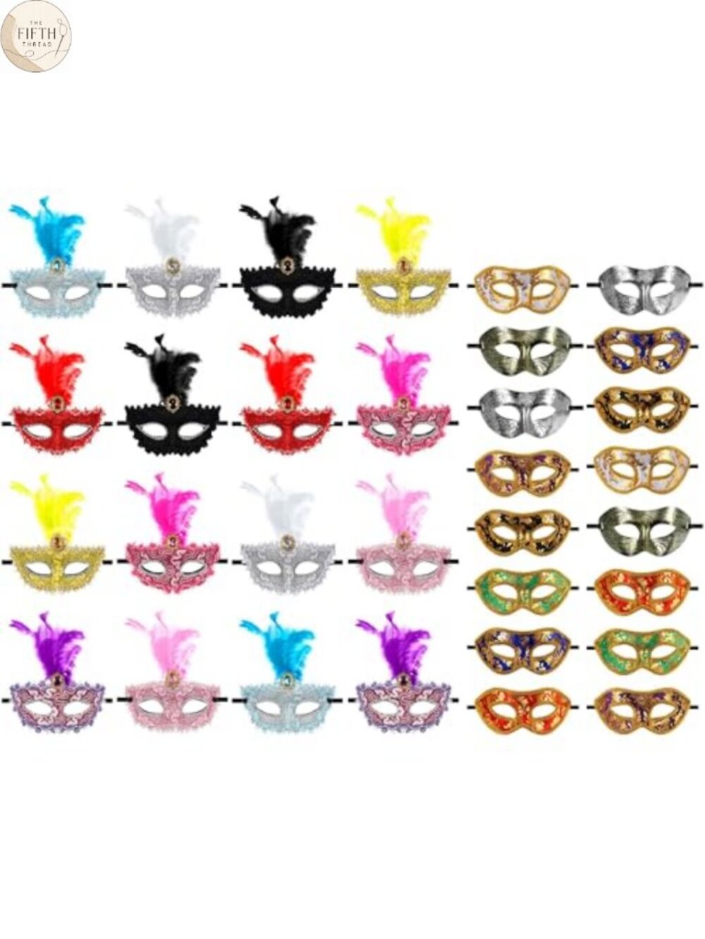 Venetian Masquerade Mask Set Faux Leather Feather Flower